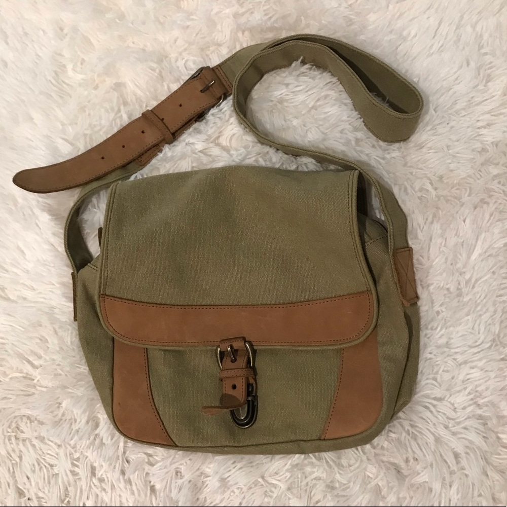 L.L Bean Leather trimmed canvas messenger bag